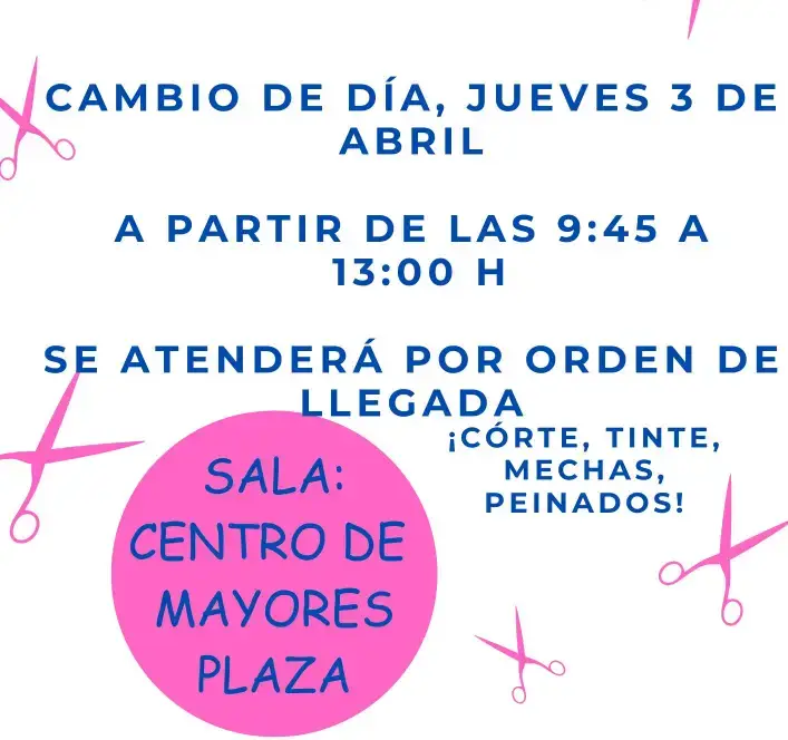 Peluqeria cambio de dia jueves 3 de abril