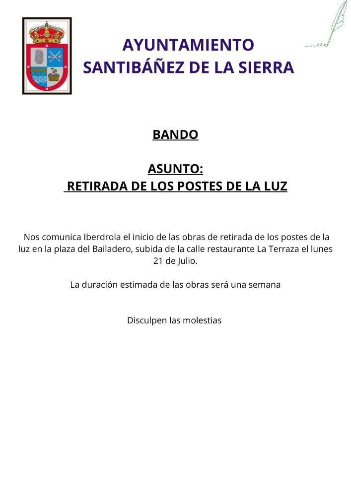 Retirada de los postes de la luz