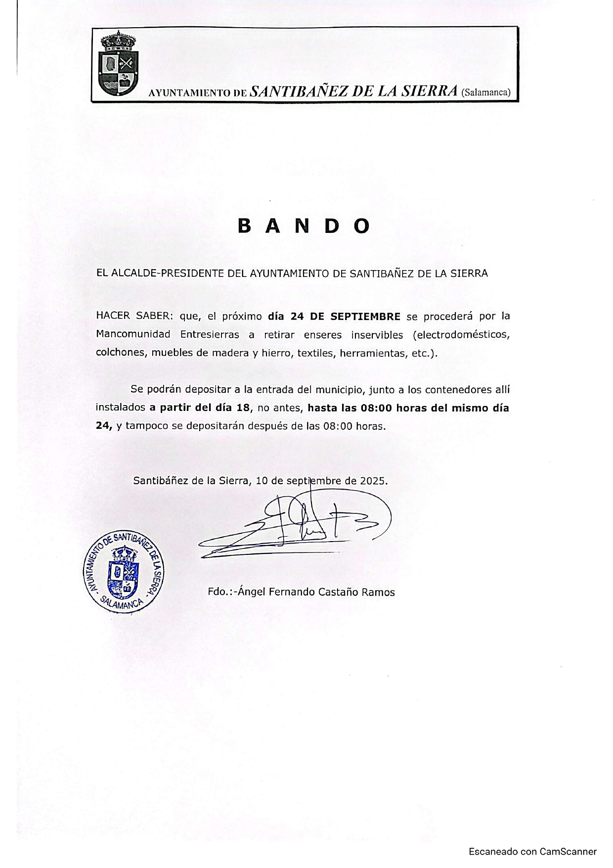 Bando recogida de enseres