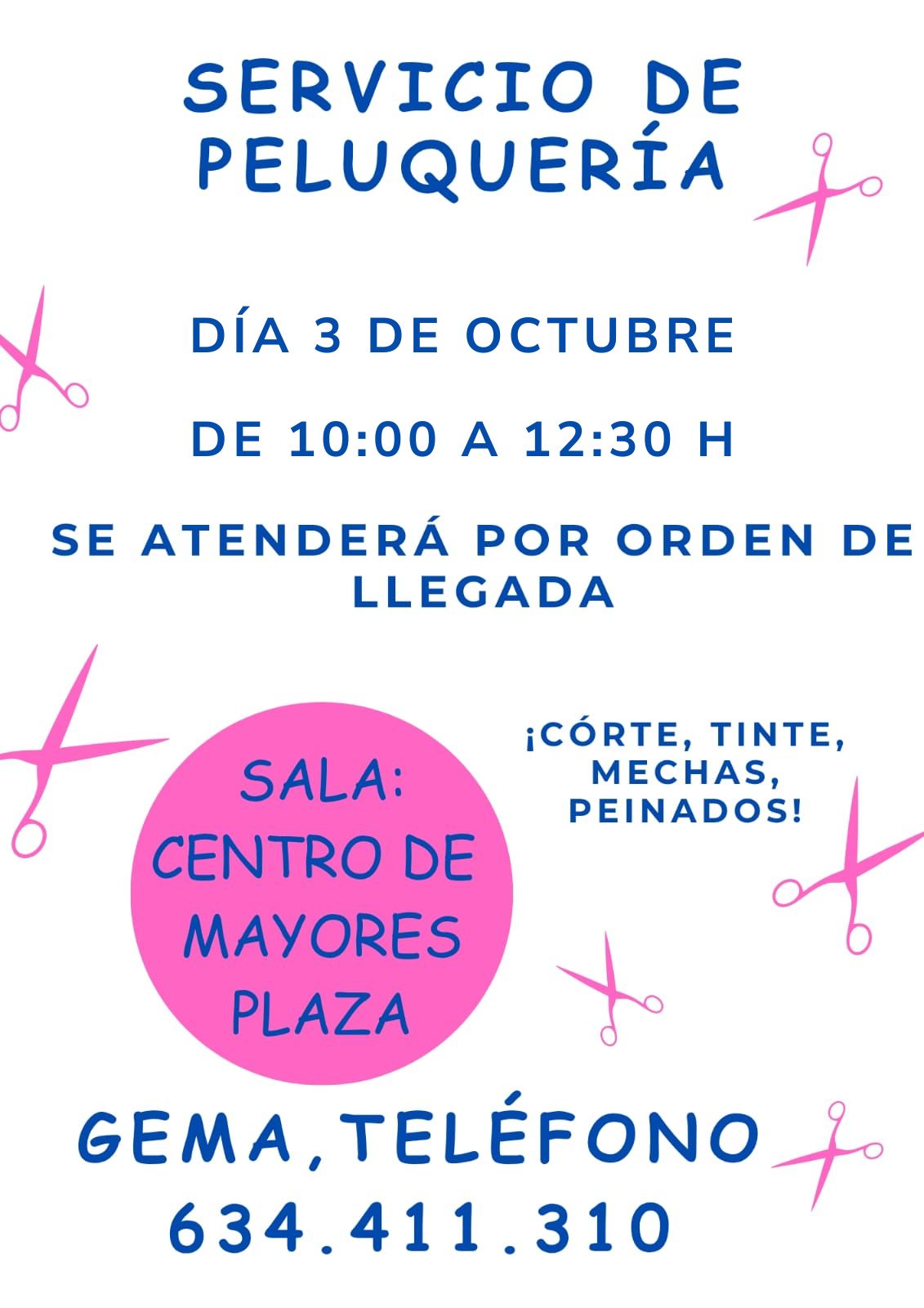 Servicio de peluquería: día 3 de octubre