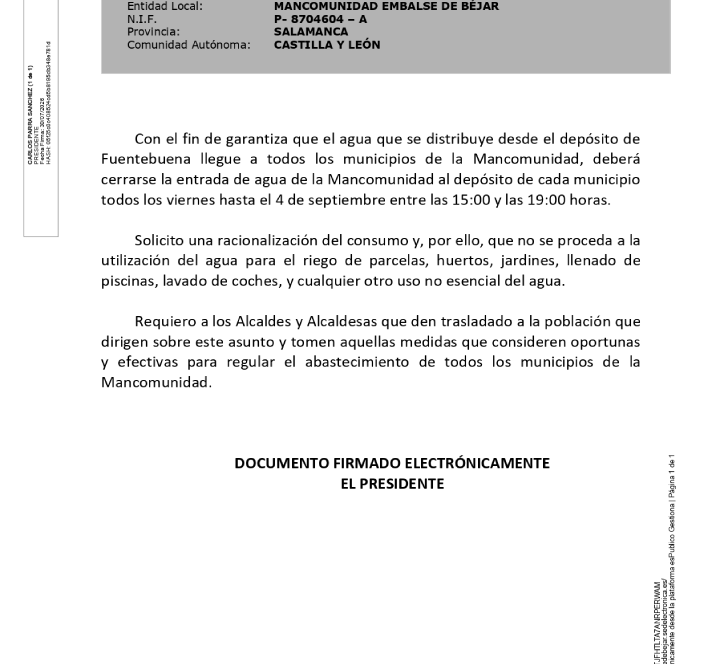 Bando consumo de agua